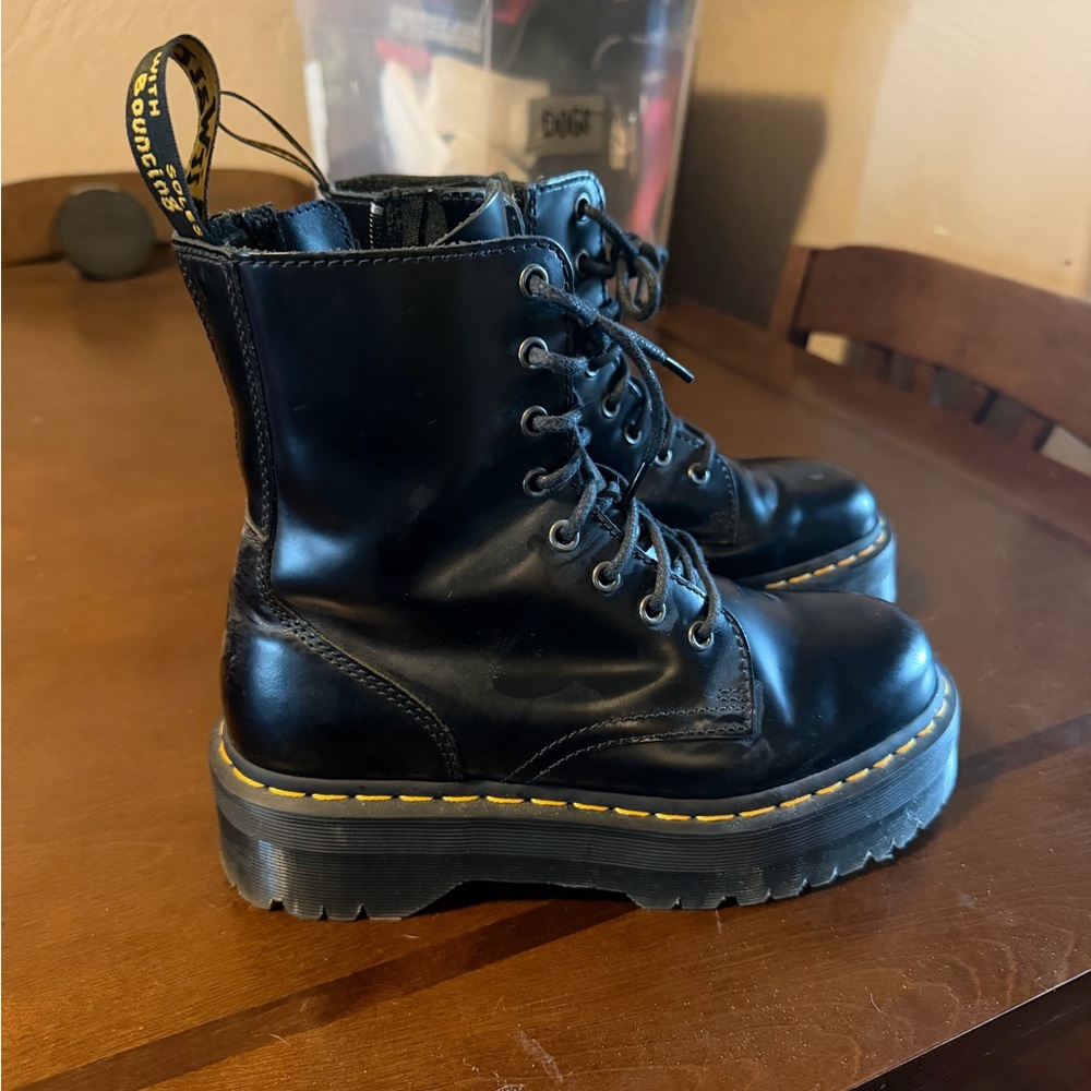 Dr. Martens Air Wait Black Leather Platform Lace-Up Boots